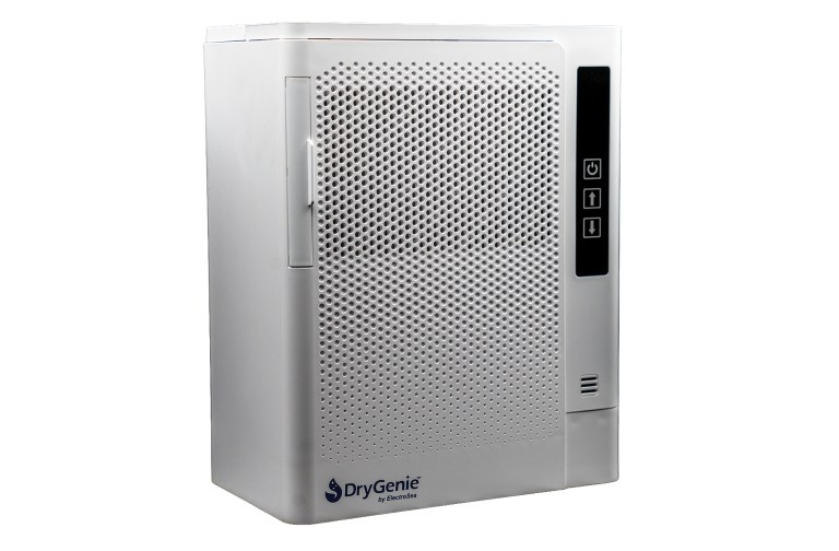 feat_DryGenie-by-ElectroSea ElectroSea DryGenie white compact marine dehumidifier featuring digital controls and a perforated front ventilation grille.